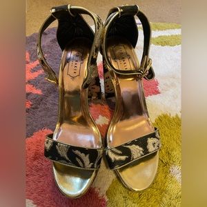Ted Baker gold and black platform sandals